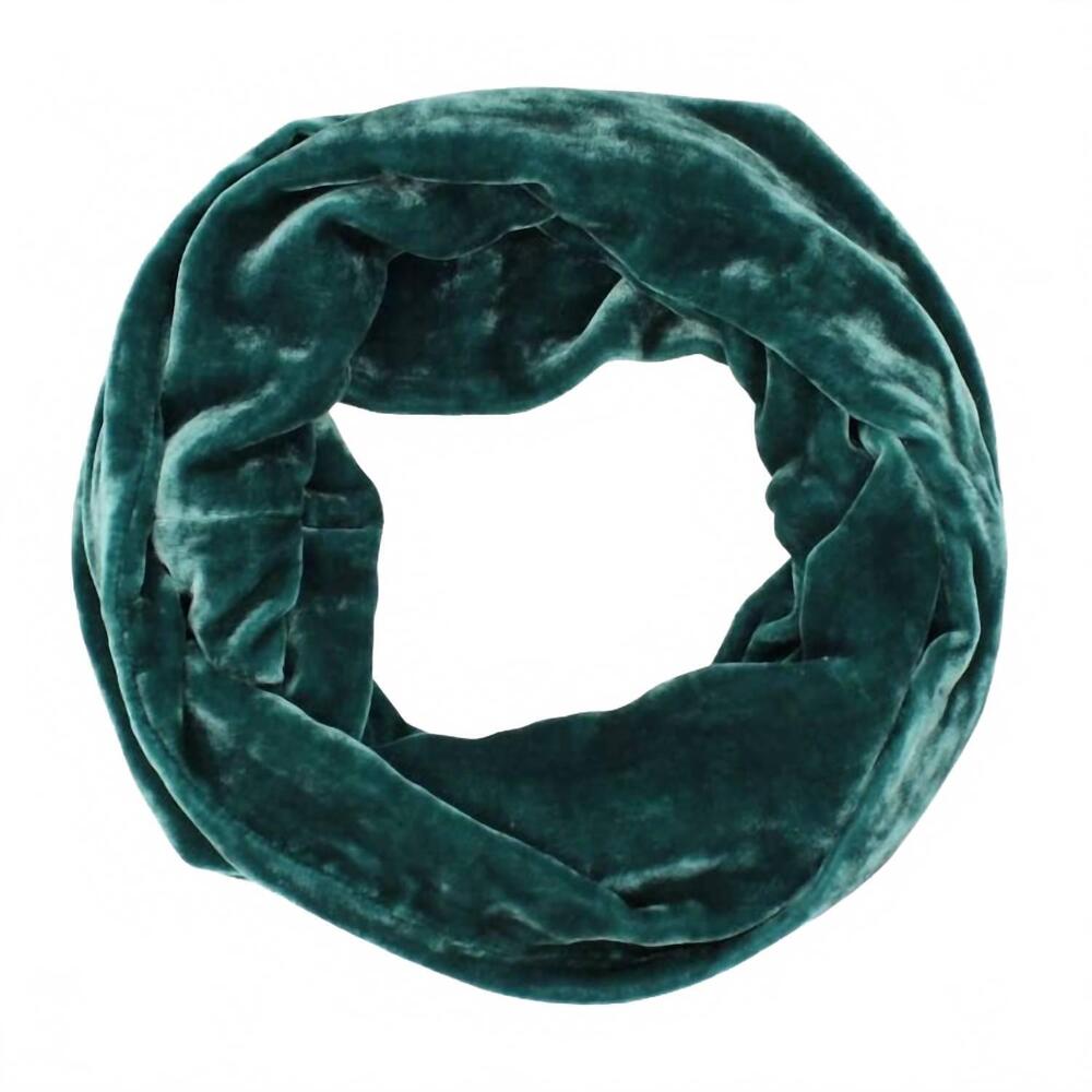 NEW DANA HERBERT women's silk velvet infinity scarf in cedar blue-green